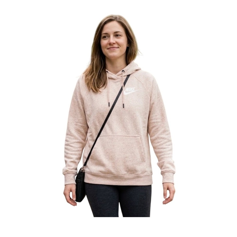 Nike Sportswear Essentials Rally Hoodie Sweatshirt Pink White Fleece Pullover S